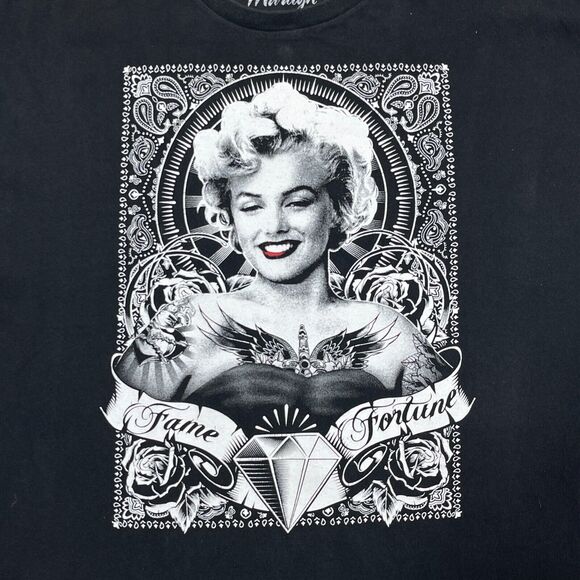 Marilyn Monroe Shirt Men 3XL Black Fame‎ Fortune Roses Graphic Tee Red Lips - Picture 3 of 9